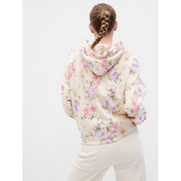 NWT Gap × LoveShackFancy Floral Cropped Logo Hoodie Ivory Floral Sweatshirt XS - Picture 7 of 7